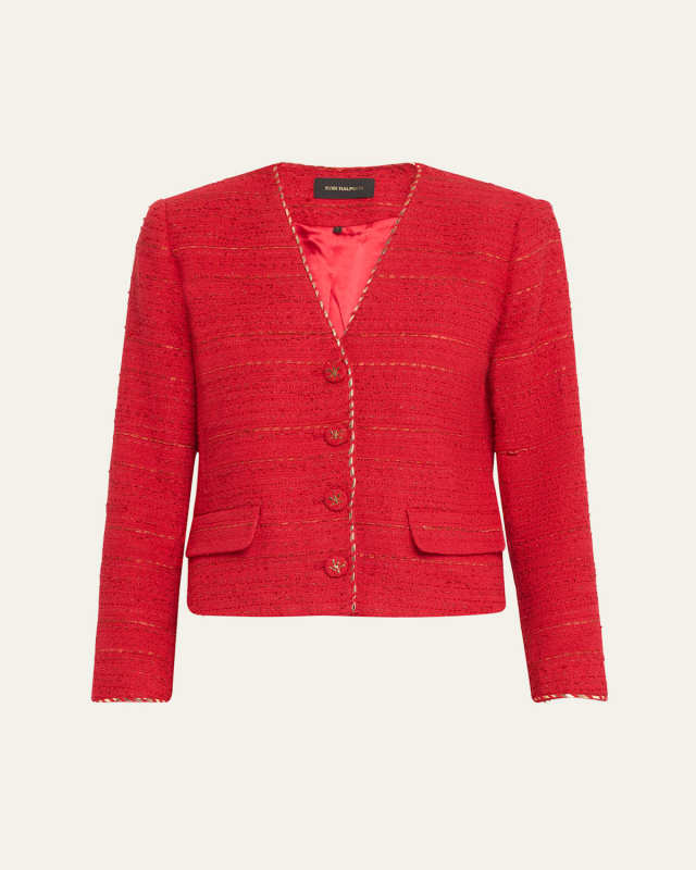 Clara Metallic-Trim Textured Tweed Jacket